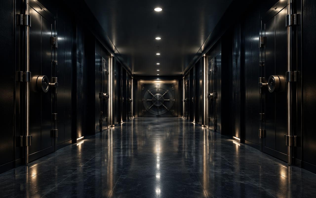 Secure treasury corridor with reinforced steel doors