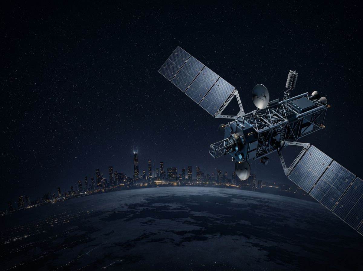 Communications satellite above the night side of Earth