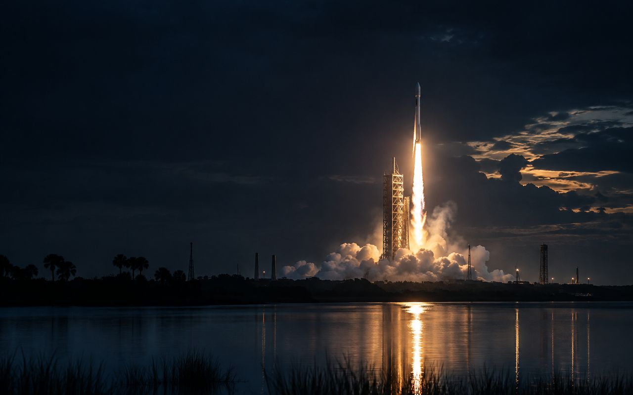 Falcon launch over coastal wetlands represents Neptune’s initial SpaceX investment