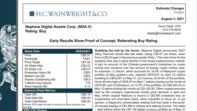 HCW coverage on Neptune Digital Assets